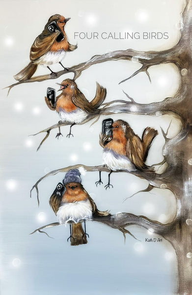 4 Calling Birds Christmas Card