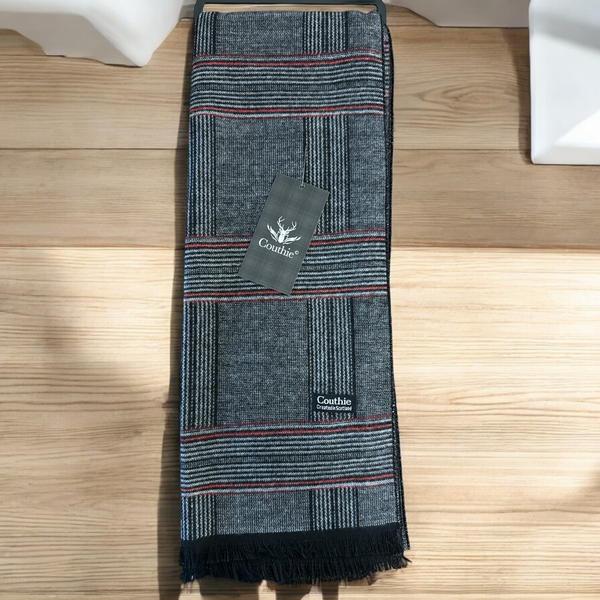 Black Line Grid Cashmere Feel Scarf