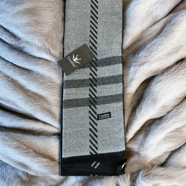 Black and White Gride Cashmere feel Scarf CS65