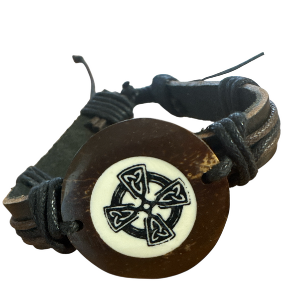 Celtic Round Coss Leather Bracelet