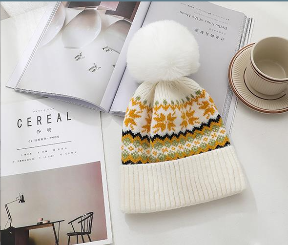 Cream Fairisle Pom Pom Hat 