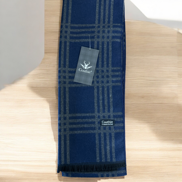 Grey and Blue Grid Cashmere Feel Scarf