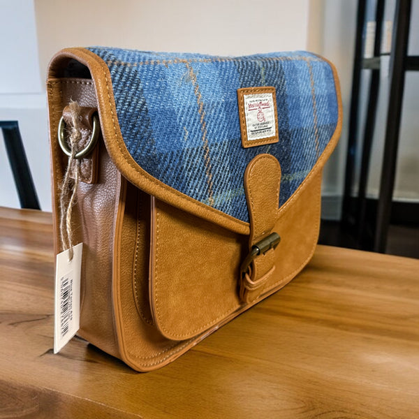 Harris Tweed Blue Tartan Saddle Bag