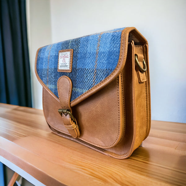 Harris Tweed Blue Tartan Saddle Bag