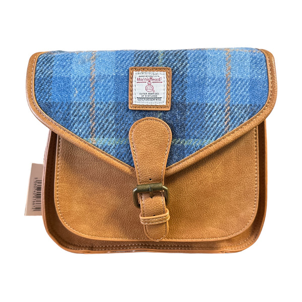 Harris Tweed Blue Tartan Saddle Bag