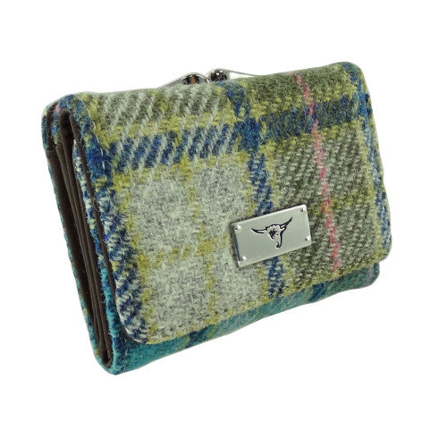 Harris Tweed Clasp Purse Turquoise Tartan Colur 122