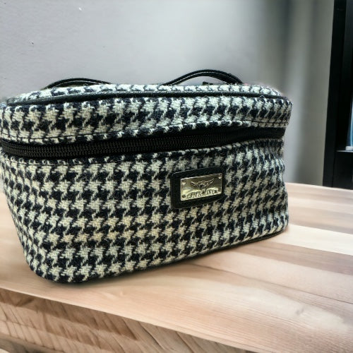 Harris Tweed Cosmetic Make Up Bag - Black White Dogtooth