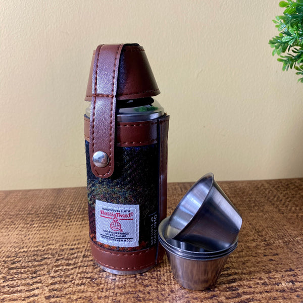 Harris Tweed Hunting Flask Brown and Green Check 