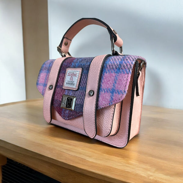 Harris Tweed Mini Satchel Pink and Blue Handbag.