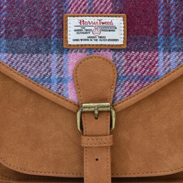 Harris Tweed Pink Blue Saddle Bag