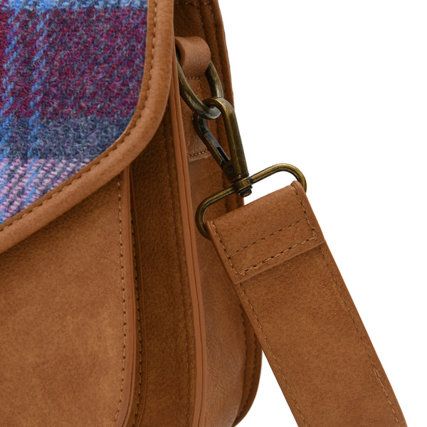 Harris Tweed Pink Blue Saddle Bag