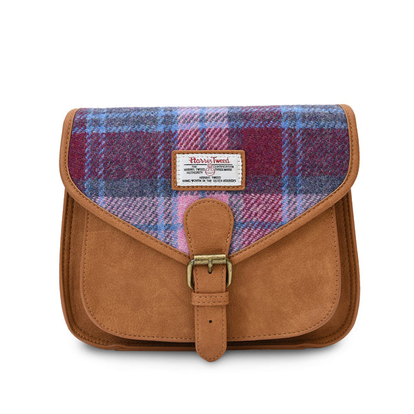 Harris Tweed Pink Blue Saddle Bag