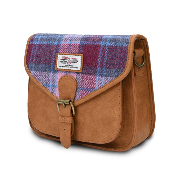 Harris Tweed Pink Blue Saddle Bag