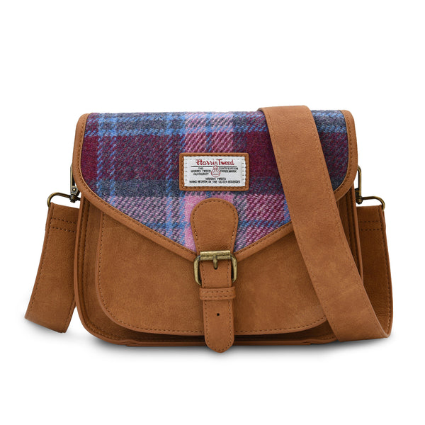 Harris Tweed Pink Blue Saddle Bag