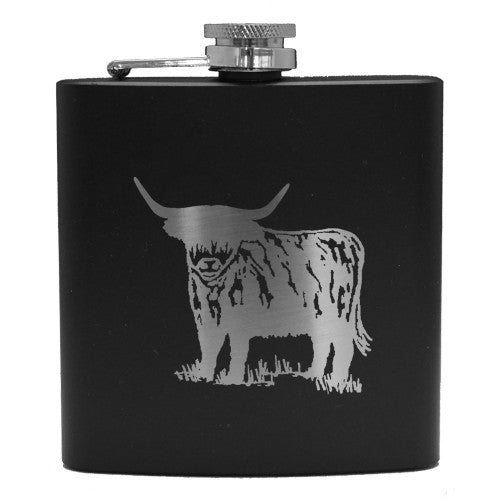 Hip Flask Black Highland Cow 