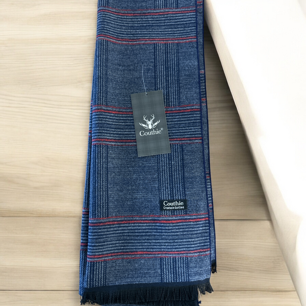 Navy Line Grid Cashmere Feel Scarf 