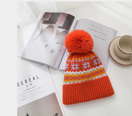 Orange Fairisle Pom Pom Hat 