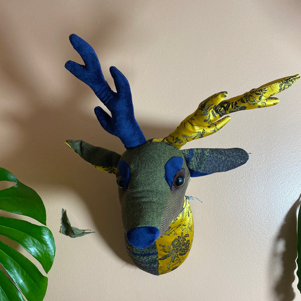 Patchwork Stag Trophy Head Wall Mount.
