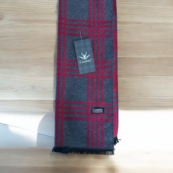 Red and Grey grid Check Cashmere Feel Scarf