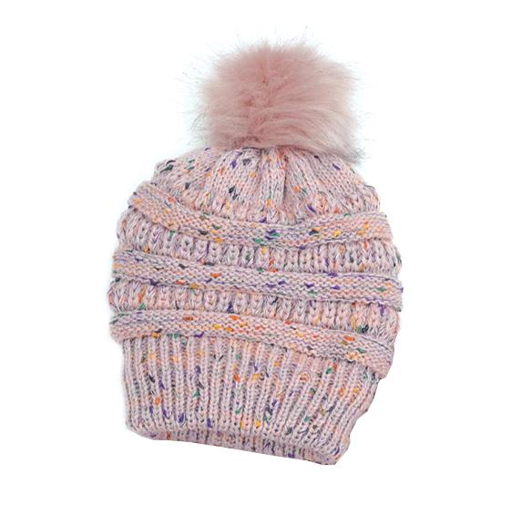 Speckled Pink  Pom Pom Hat 