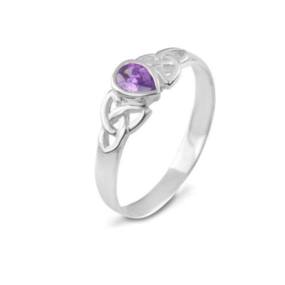 Celtic Silver Plated Ring with Amethyst colour stone