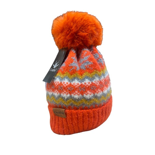 Couthie Orange Pom Pom Fairlisle Hat