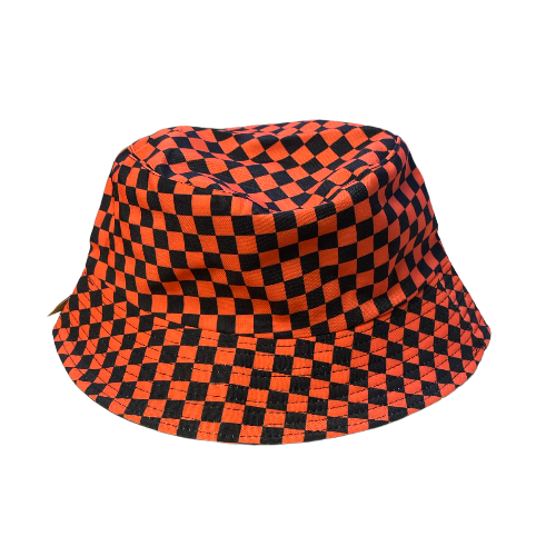 Orange Checkered Reversable Bucket Hat